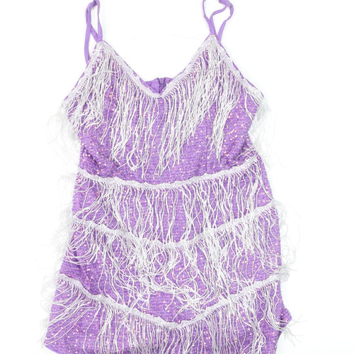 Double Crazy Women's Purple Fringe Sequin Playsuit Size S Party Outfit