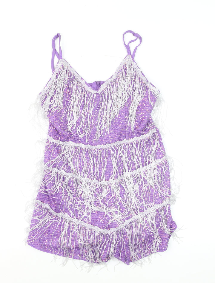 Double Crazy Women's Purple Fringe Sequin Playsuit Size S Party Outfit