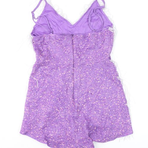 Double Crazy Women's Purple Fringe Sequin Playsuit Size S Party Outfit