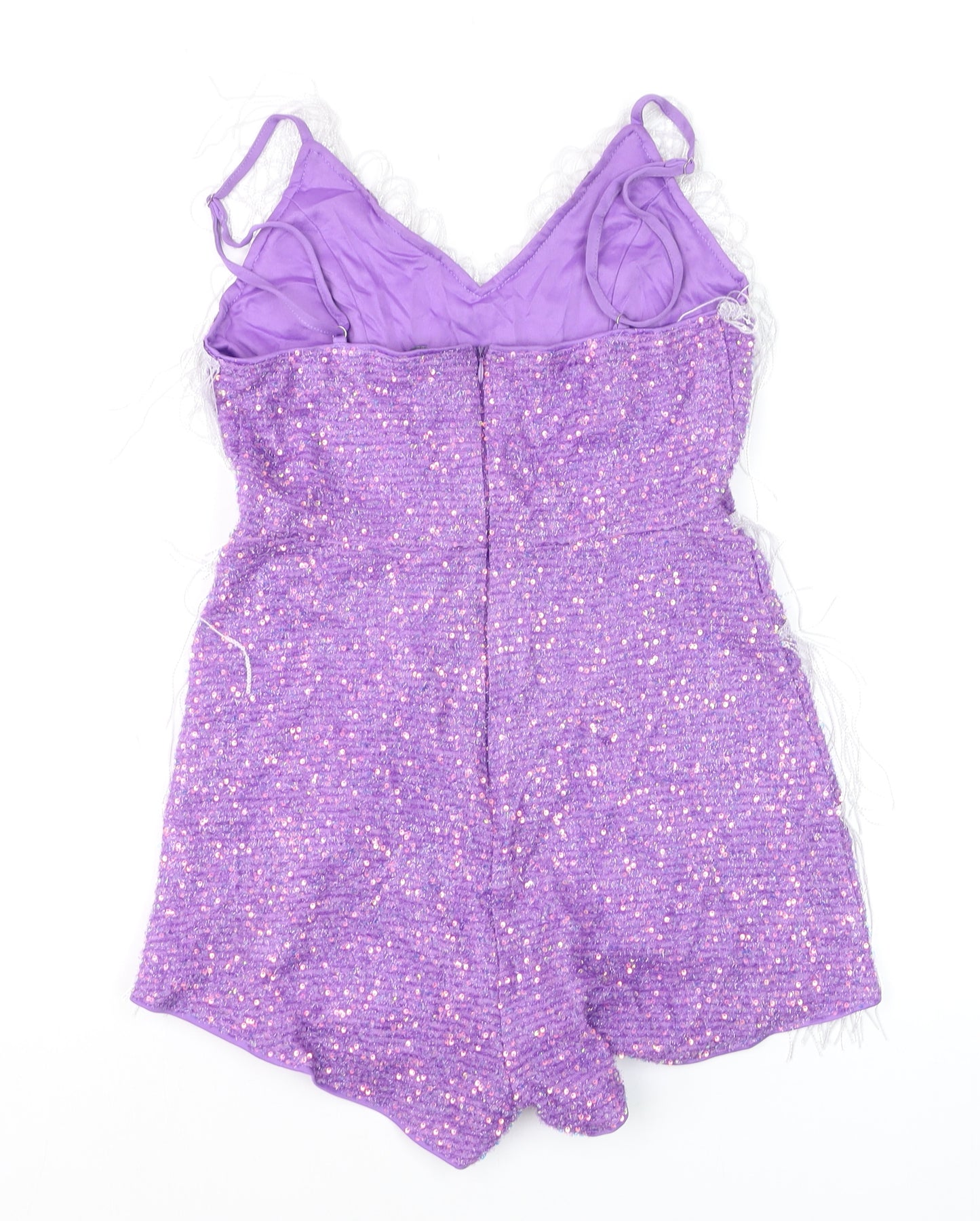 Double Crazy Women's Purple Fringe Sequin Playsuit Size S Party Outfit