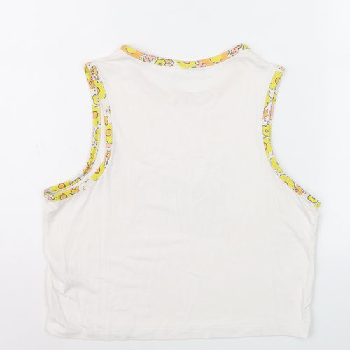 Neon Rose Womens White Cropped Tank Top M Retro Flower Print