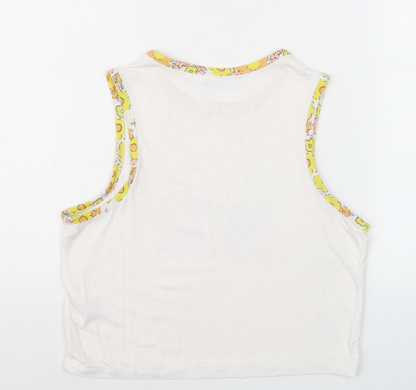 Neon Rose Womens White Cropped Tank Top M Retro Flower Print