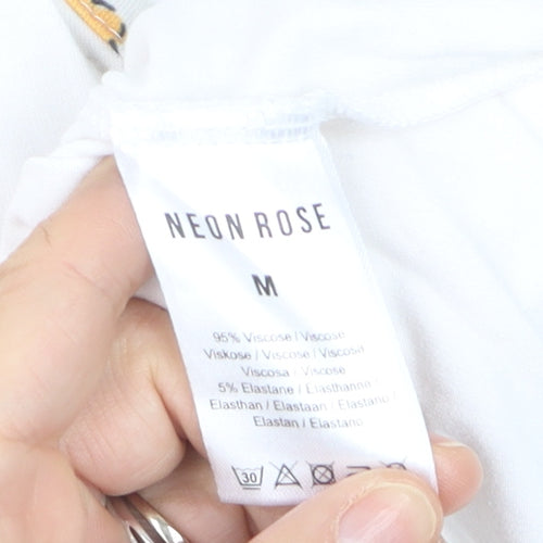 Neon Rose Womens White Cropped Tank Top M Retro Flower Print