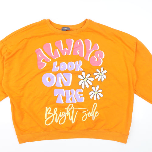 Primark Women’s Orange Graphic Pullover Sweatshirt Size L Relaxed Fit