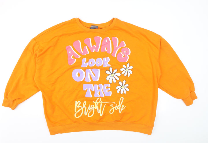Primark Women’s Orange Graphic Pullover Sweatshirt Size L Relaxed Fit