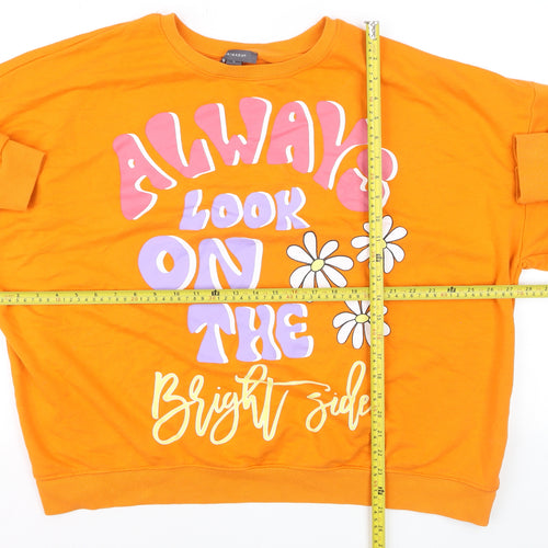 Primark Women’s Orange Graphic Pullover Sweatshirt Size L Relaxed Fit