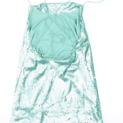 ASOS Women’s Green Sequin Slip Dress Size 8 Party Sleeveless
