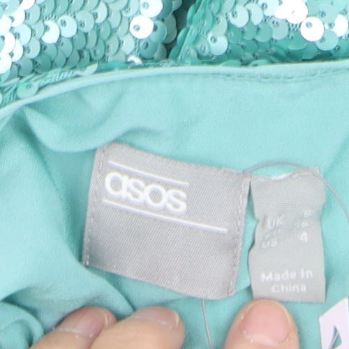 ASOS Women’s Green Sequin Slip Dress Size 8 Party Sleeveless