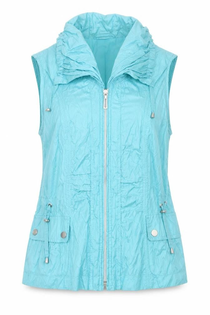 Front view of Gerry Weber women’s blue waistcoat, size UK 10, zip pockets lightweight