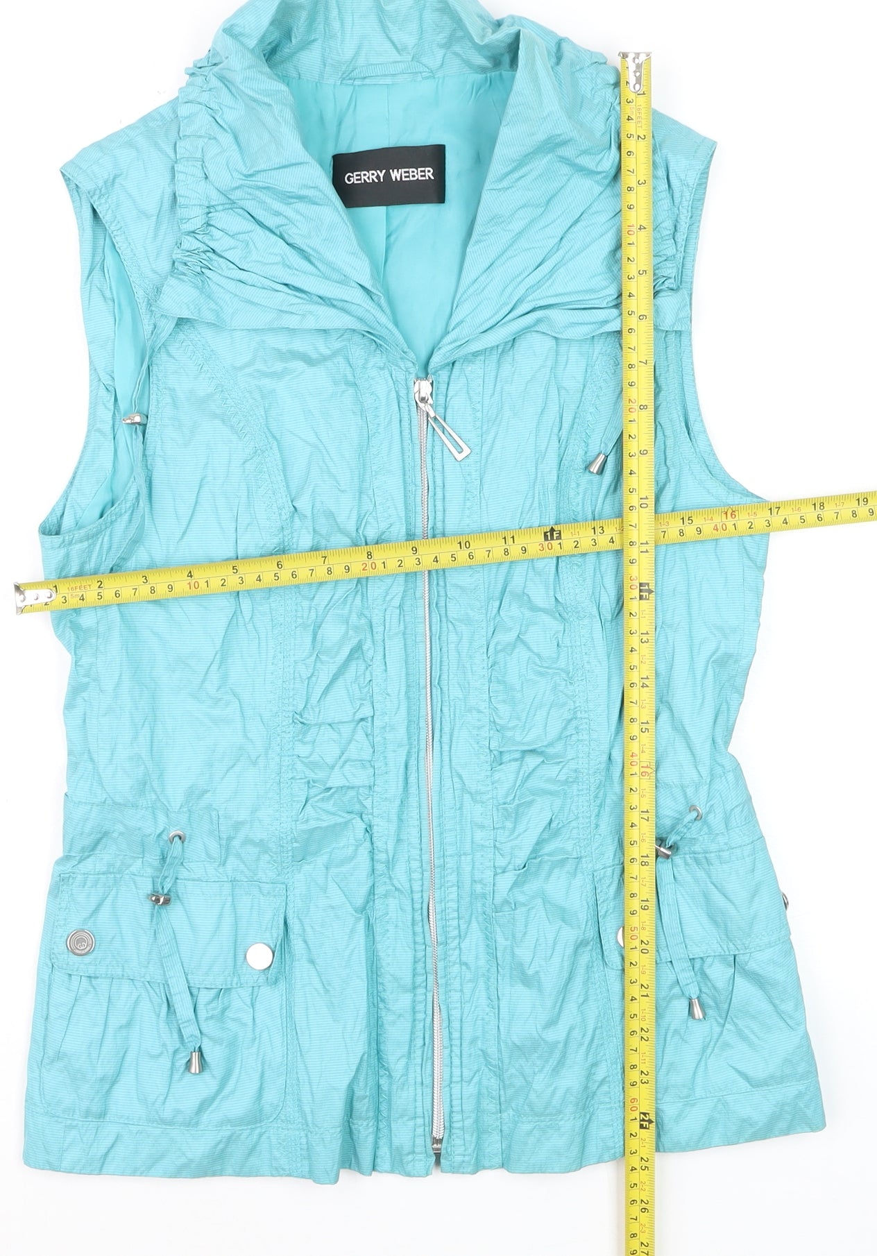Gerry Weber Womens Blue Waistcoat Size 10 Zip Pockets Lightweight