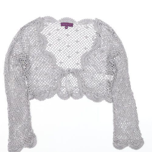 Début Women Silver Crochet Cropped Long Sleeve Bolero M