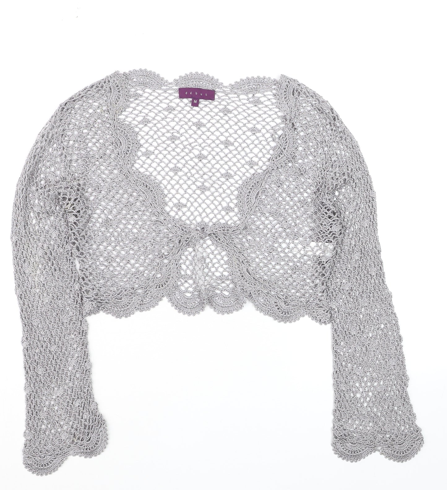 Début Women Silver Crochet Cropped Long Sleeve Bolero M