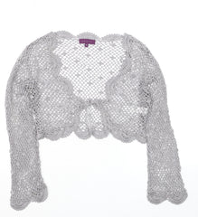 Début Women Silver Crochet Cropped Long Sleeve Bolero M