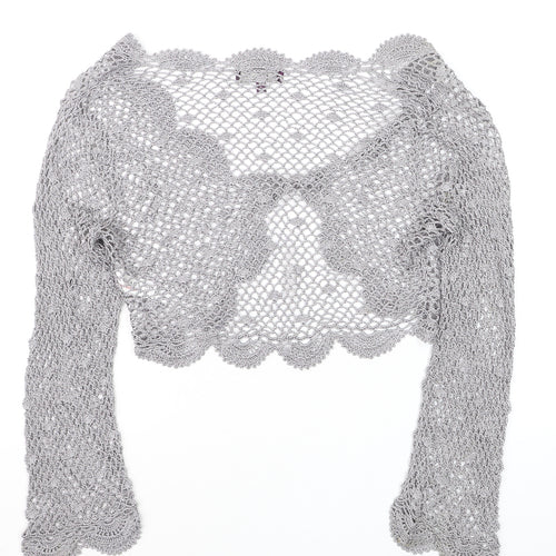 Début Women Silver Crochet Cropped Long Sleeve Bolero M