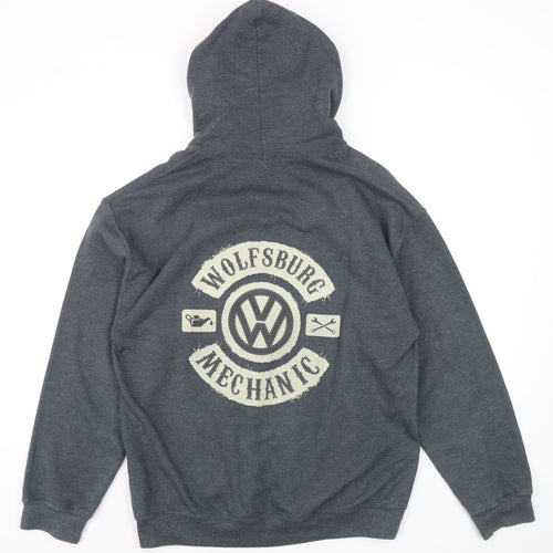 Gildan Men's Grey Pullover Hoodie VW Wolfsburg Mechanic Logo M