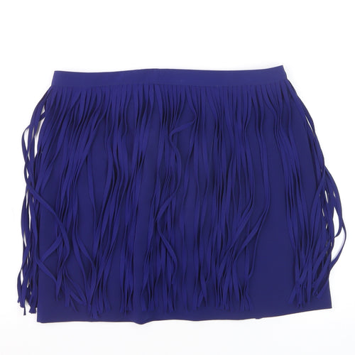Zara Basic Women's Blue Fringe Short Skirt Size S Festival Boho Style