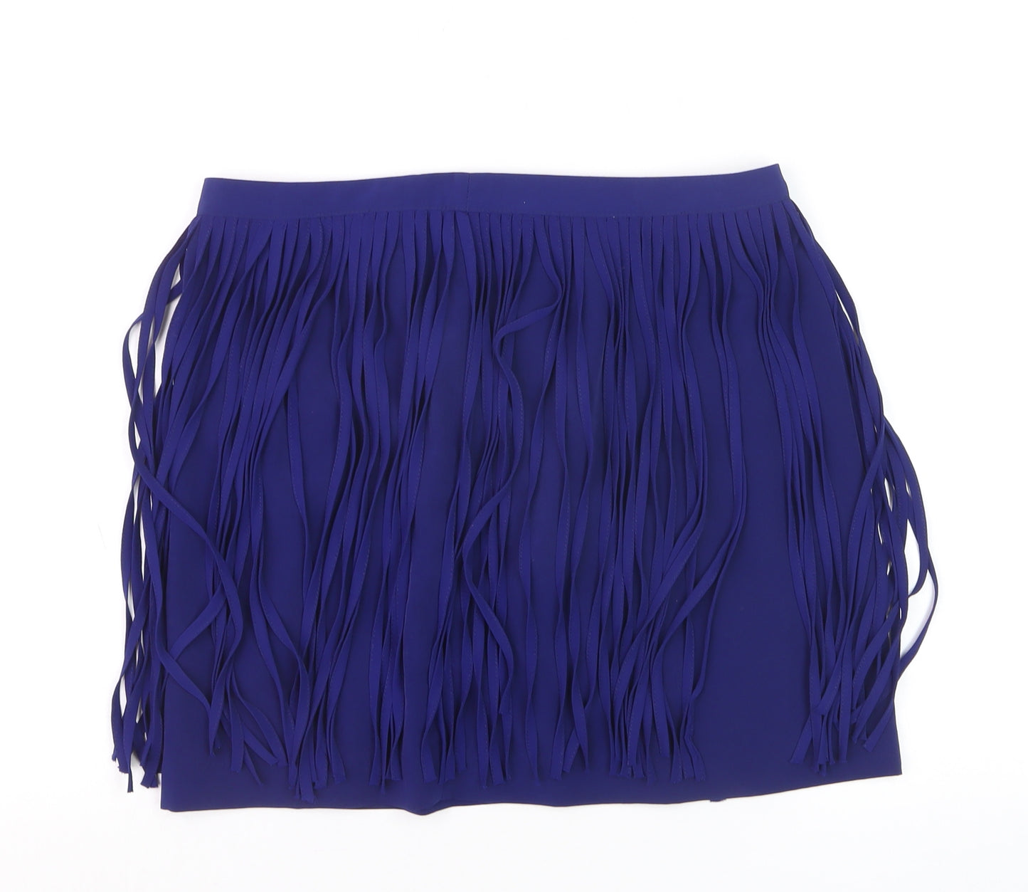Zara Basic Women's Blue Fringe Short Skirt Size S Festival Boho Style