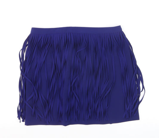 Zara Basic Women's Blue Fringe Short Skirt Size S Festival Boho Style
