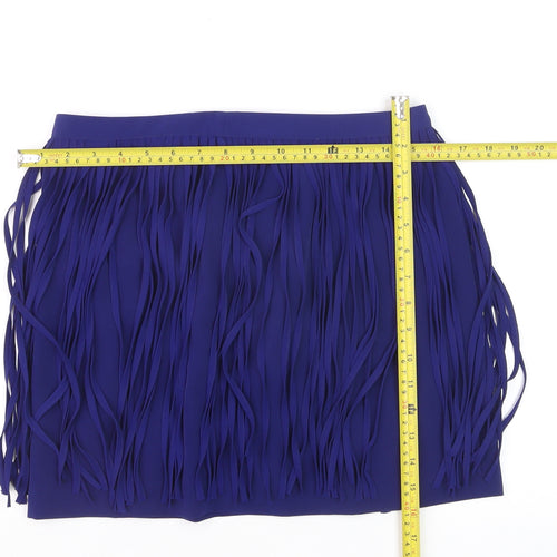Zara Basic Women's Blue Fringe Short Skirt Size S Festival Boho Style
