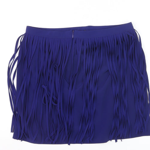 Zara Basic Women's Blue Fringe Short Skirt Size S Festival Boho Style