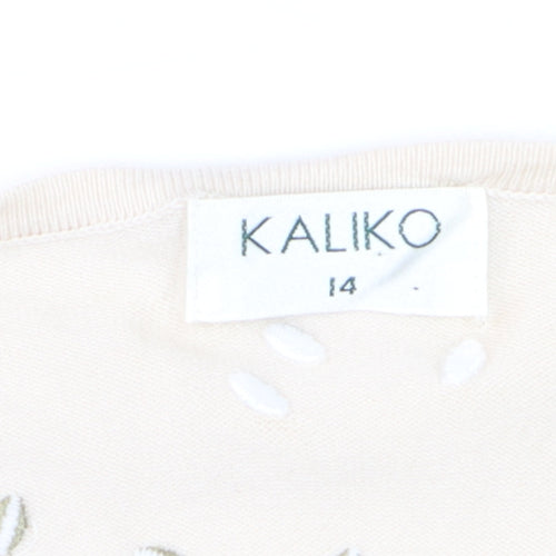 Kaliko Women's Beige Wrap Blouse Top Size 14 Short Sleeve Buckle Detail