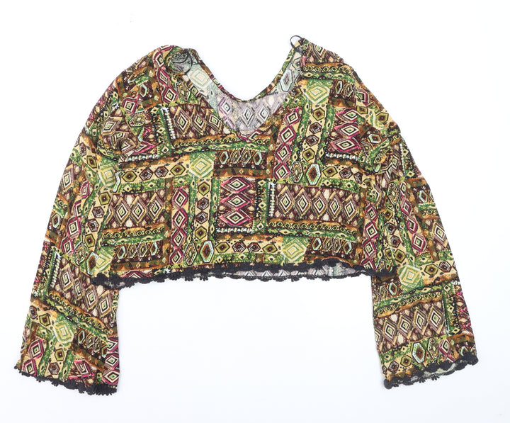 One Sunday Women’s Multicoloured Geometric Cropped Viscose Blouse M