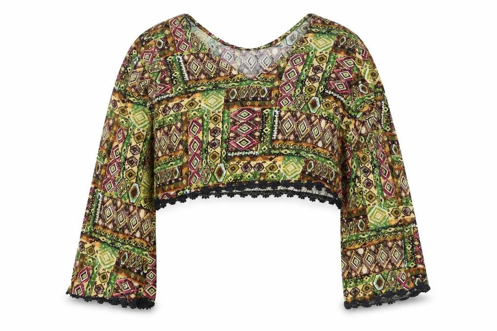 Front view of One Sunday Women’s Multicoloured Geometric Cropped Viscose Blouse M