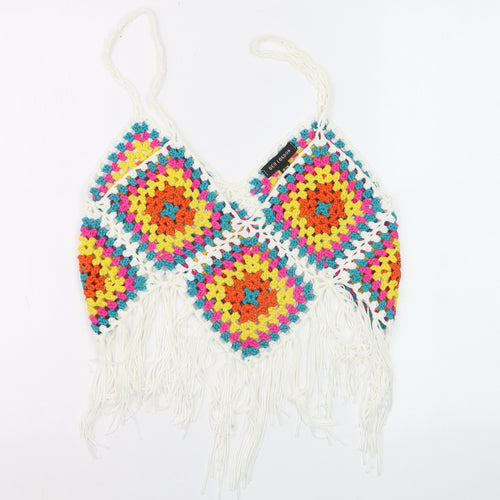 QED London Women’s Multicoloured Crochet Fringe Camisole Top S