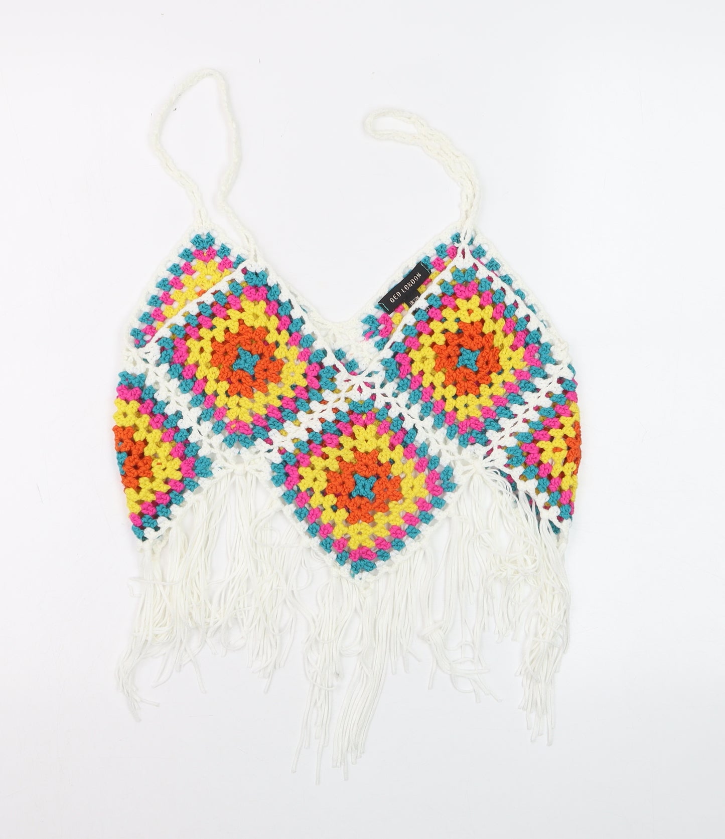 QED London Women’s Multicoloured Crochet Fringe Camisole Top S