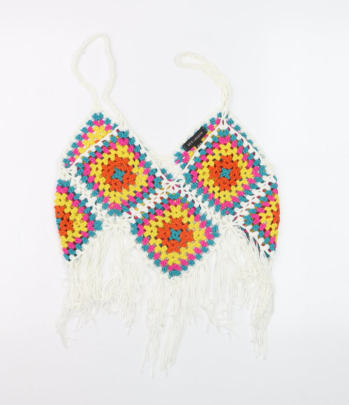 QED London Women’s Multicoloured Crochet Fringe Camisole Top S