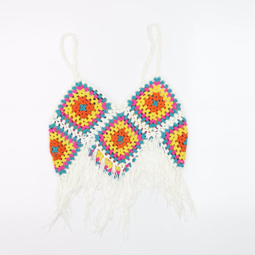 QED London Women’s Multicoloured Crochet Fringe Camisole Top S