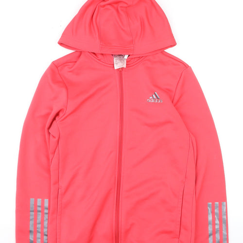 Adidas Girls Pink Hooded Track Jacket 13-14 Years Lightweight Climalite