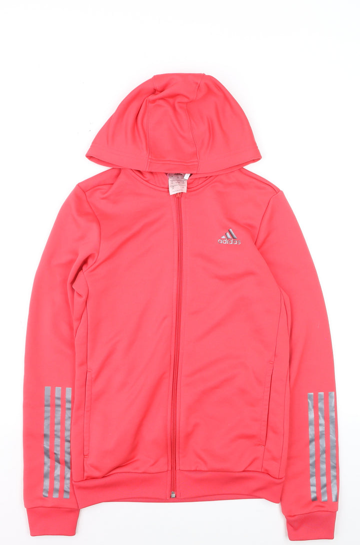 Adidas Girls Pink Hooded Track Jacket 13-14 Years Lightweight Climalite