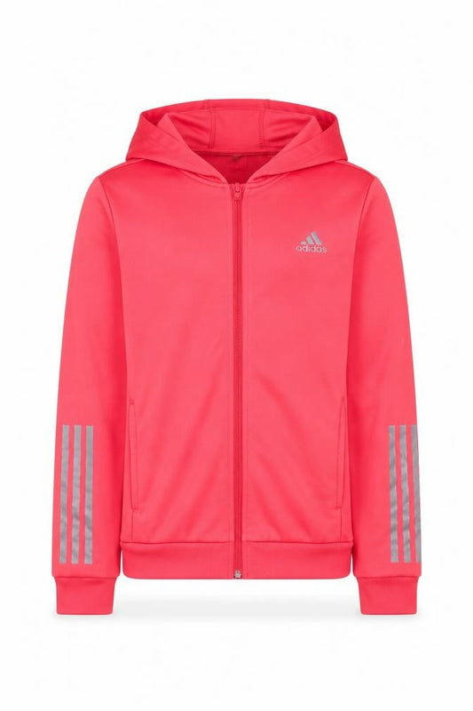 Front view of Adidas girls’ pink hooded track jacket 13-14 years lightweight climalite