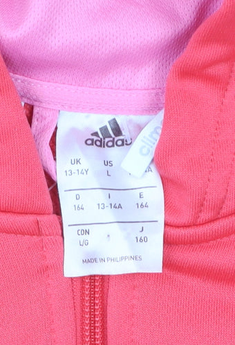 Adidas Girls Pink Hooded Track Jacket 13-14 Years Lightweight Climalite