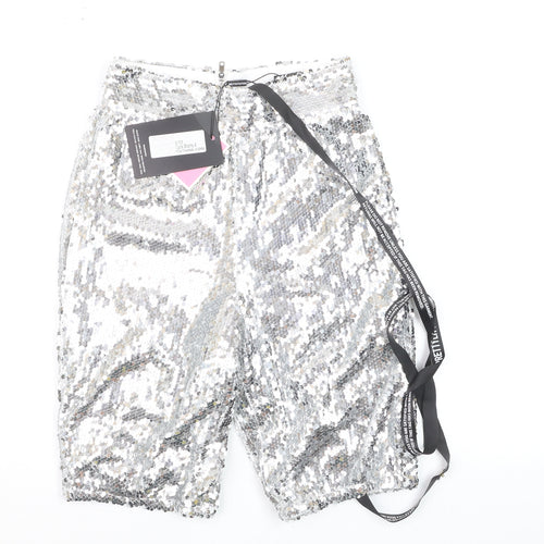 PrettyLittleThing Women’s Silver Sequin Biker Shorts Size 4