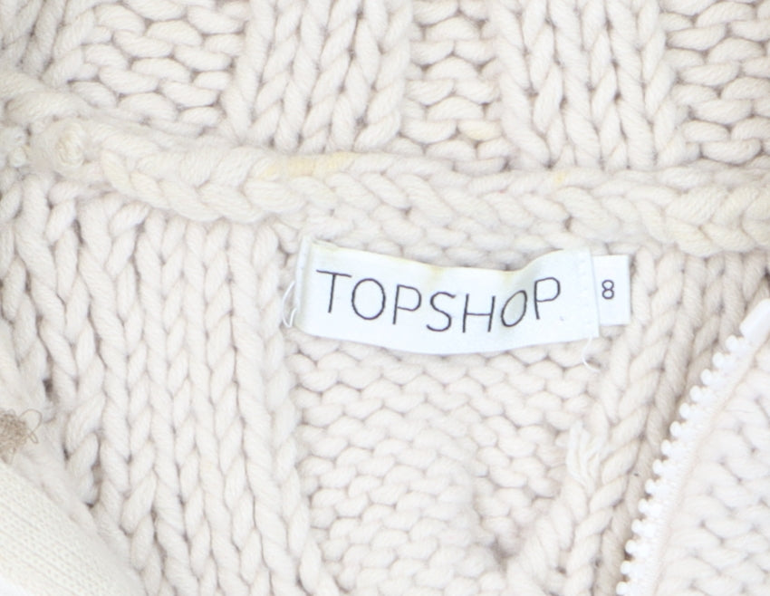 Topshop Womens Beige Knit Hooded Fur Trim Waistcoat Size 8
