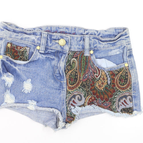 Denim Co. Women's Blue Size 8 Cut-Off Denim Shorts Bohemian Paisley