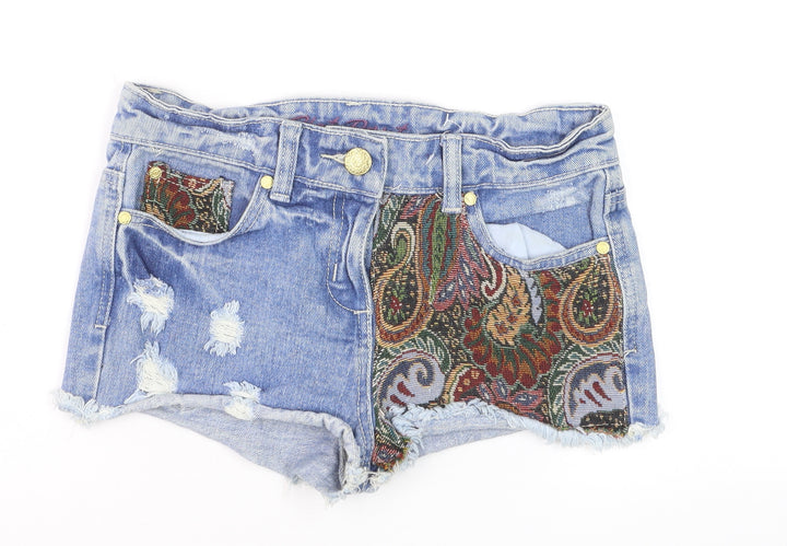 Denim Co. Women's Blue Size 8 Cut-Off Denim Shorts Bohemian Paisley