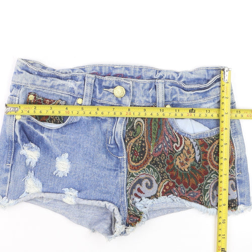 Denim Co. Women's Blue Size 8 Cut-Off Denim Shorts Bohemian Paisley