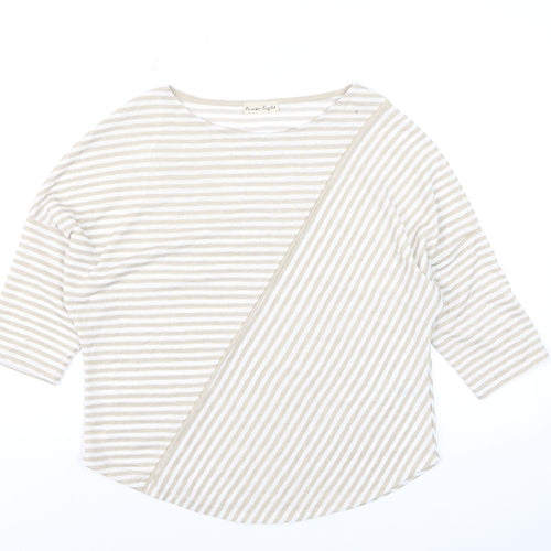 Phase Eight Beige Striped Women's 3/4 Sleeve Jersey Top Size M