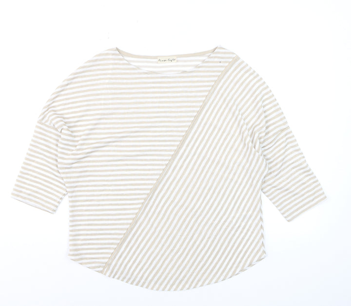 Phase Eight Beige Striped Women's 3/4 Sleeve Jersey Top Size M