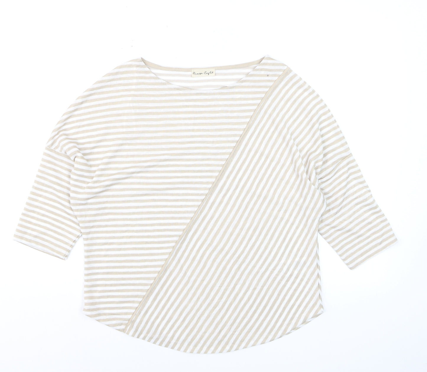 Phase Eight Beige Striped Women's 3/4 Sleeve Jersey Top Size M