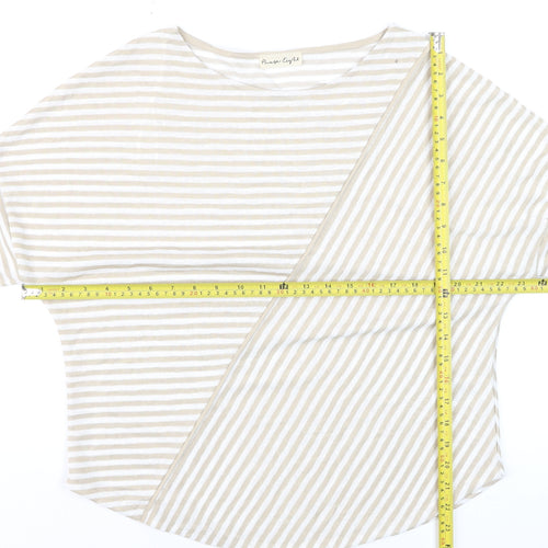 Phase Eight Beige Striped Women's 3/4 Sleeve Jersey Top Size M