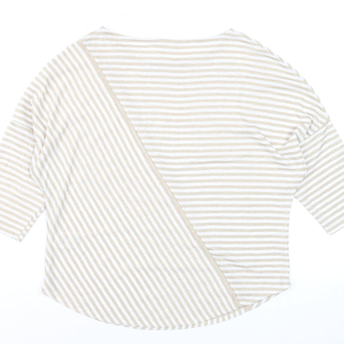 Phase Eight Beige Striped Women's 3/4 Sleeve Jersey Top Size M