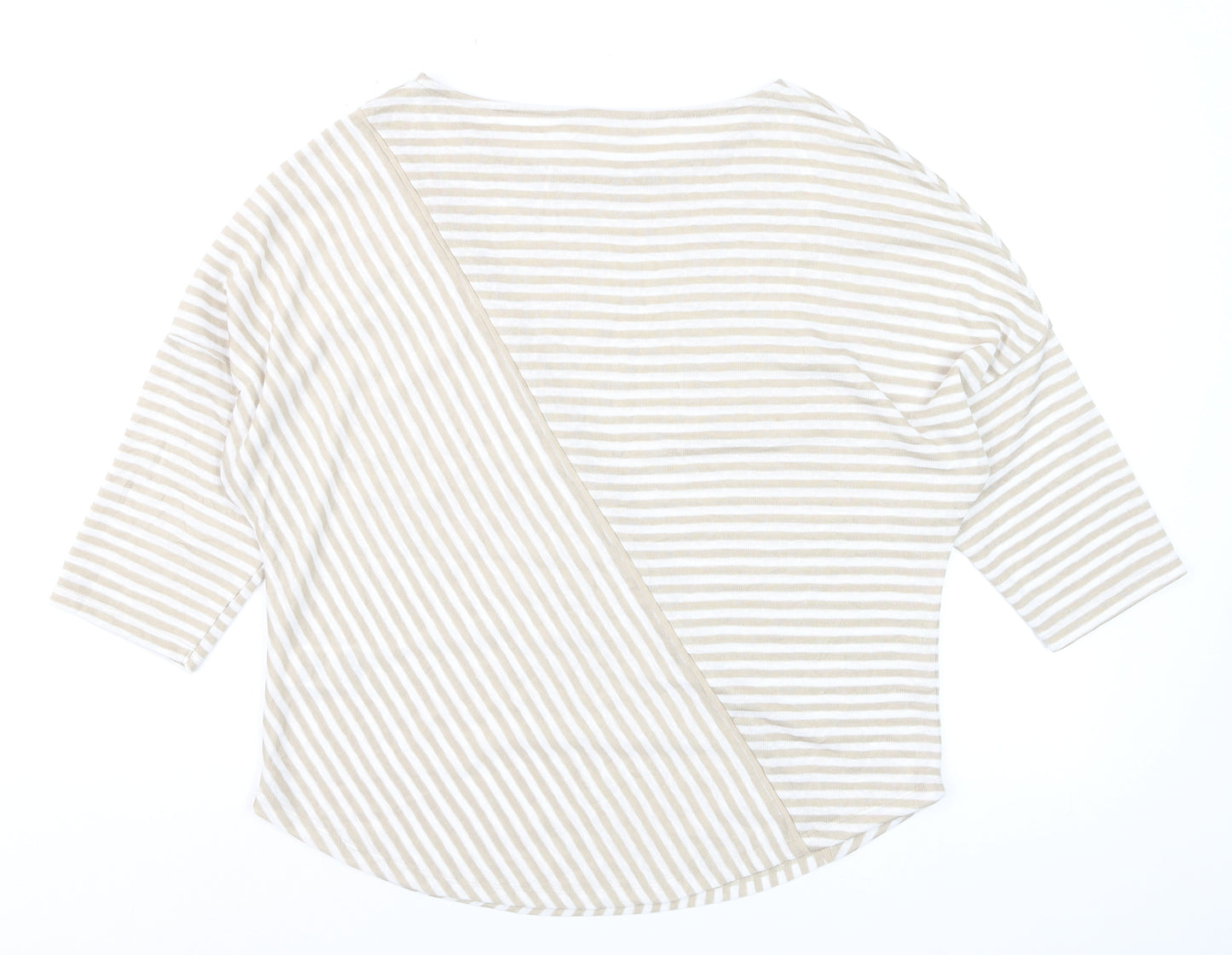 Phase Eight Beige Striped Women's 3/4 Sleeve Jersey Top Size M