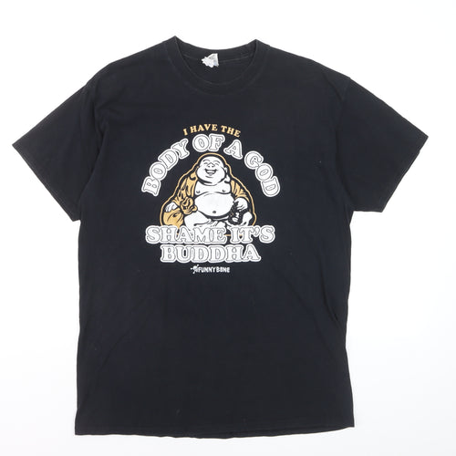Gildan Unisex Black Funny Buddha Graphic Cotton T-Shirt Size L