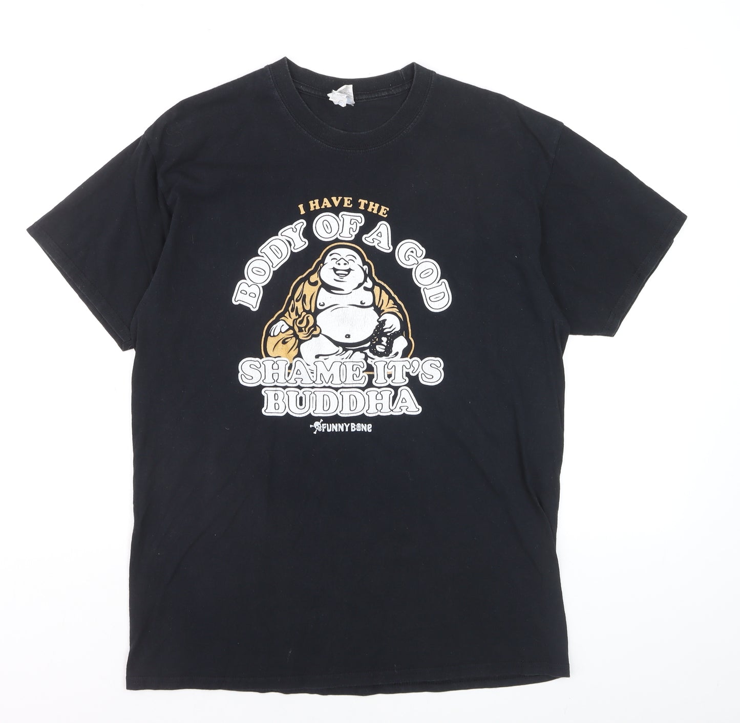 Gildan Unisex Black Funny Buddha Graphic Cotton T-Shirt Size L