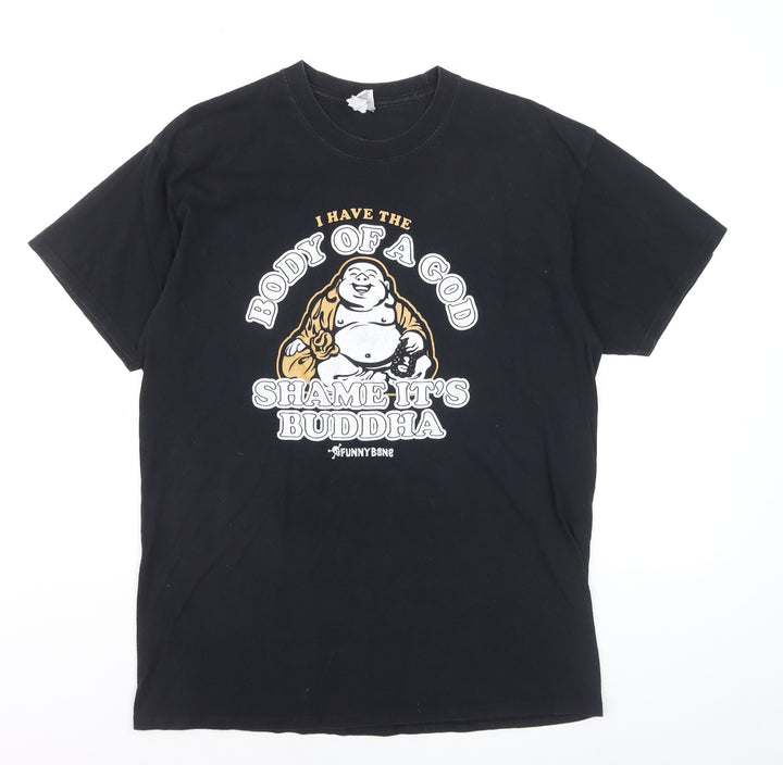 Gildan Unisex Black Funny Buddha Graphic Cotton T-Shirt Size L