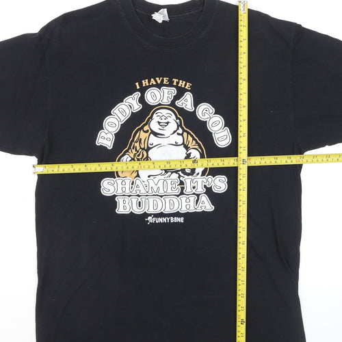 Gildan Unisex Black Funny Buddha Graphic Cotton T-Shirt Size L
